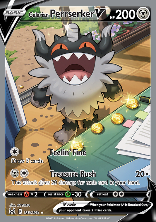 Galarian Perrserker V (Alternate Full Art) 184/196 Lost Origin