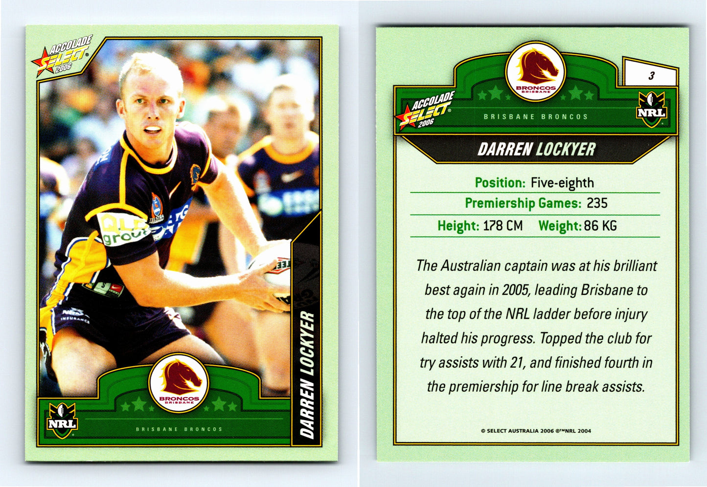 #3 DARREN LOCKYER 2006 Select NRL Accolade