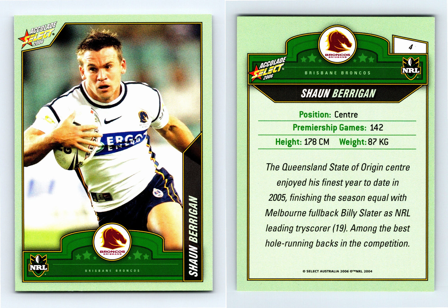 #4 SHAUN BERRIGAN 2006 Select NRL Accolade