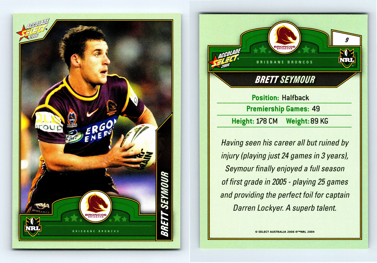 #9 BRETT SEYMOUR 2006 Select NRL Accolade