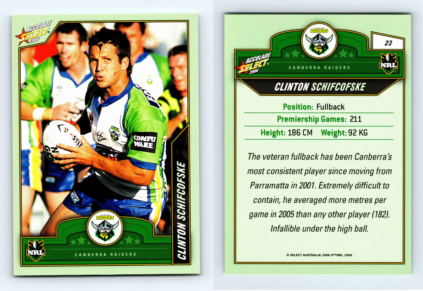 #23 CLINTON SCHIFCOFSKE 2006 Select NRL Accolade