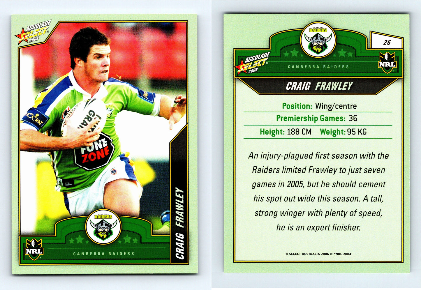 #26 CRAIG FRAWLEY 2006 Select NRL Accolade