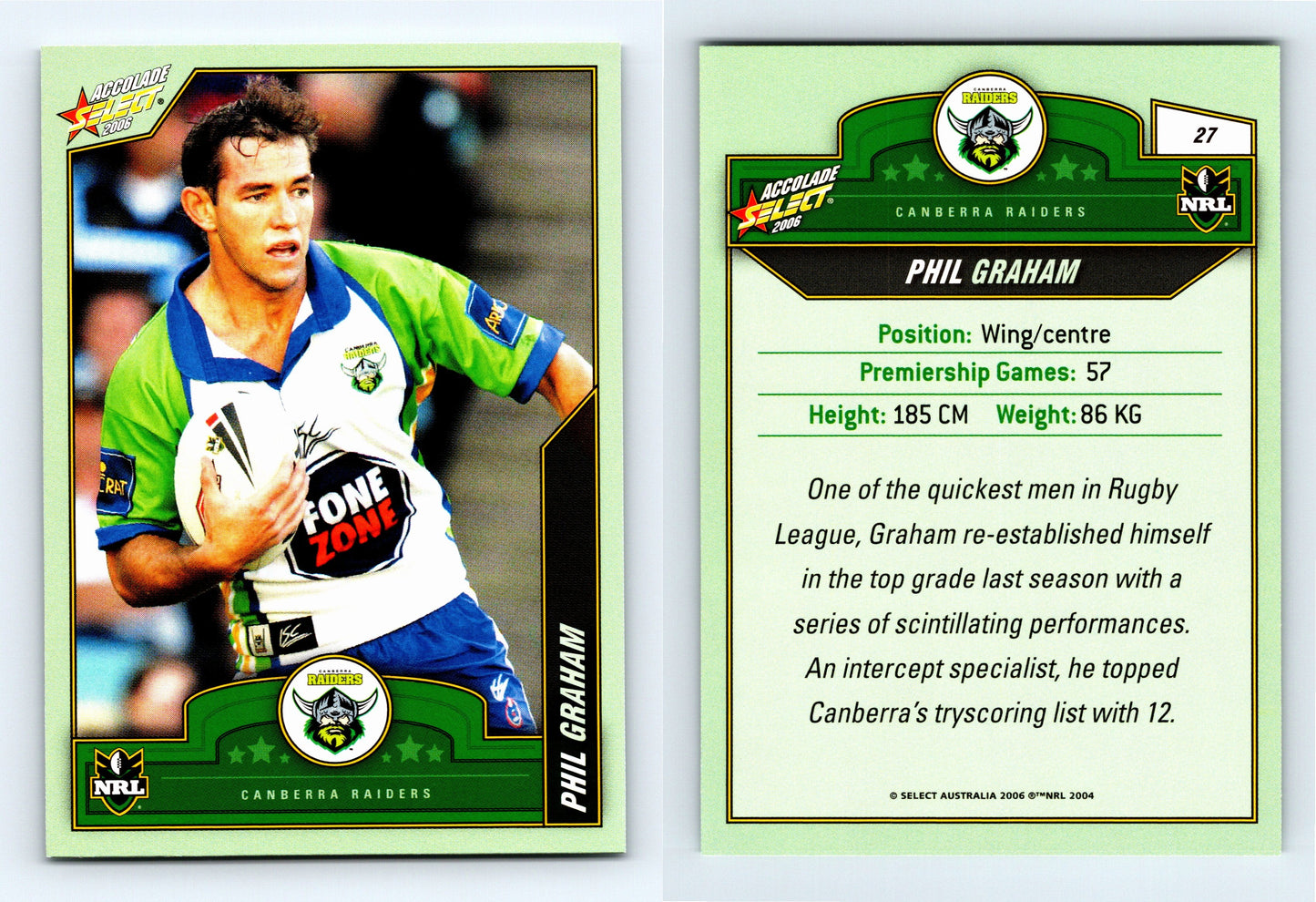 #27 PHIL GRAHAM 2006 Select NRL Accolade