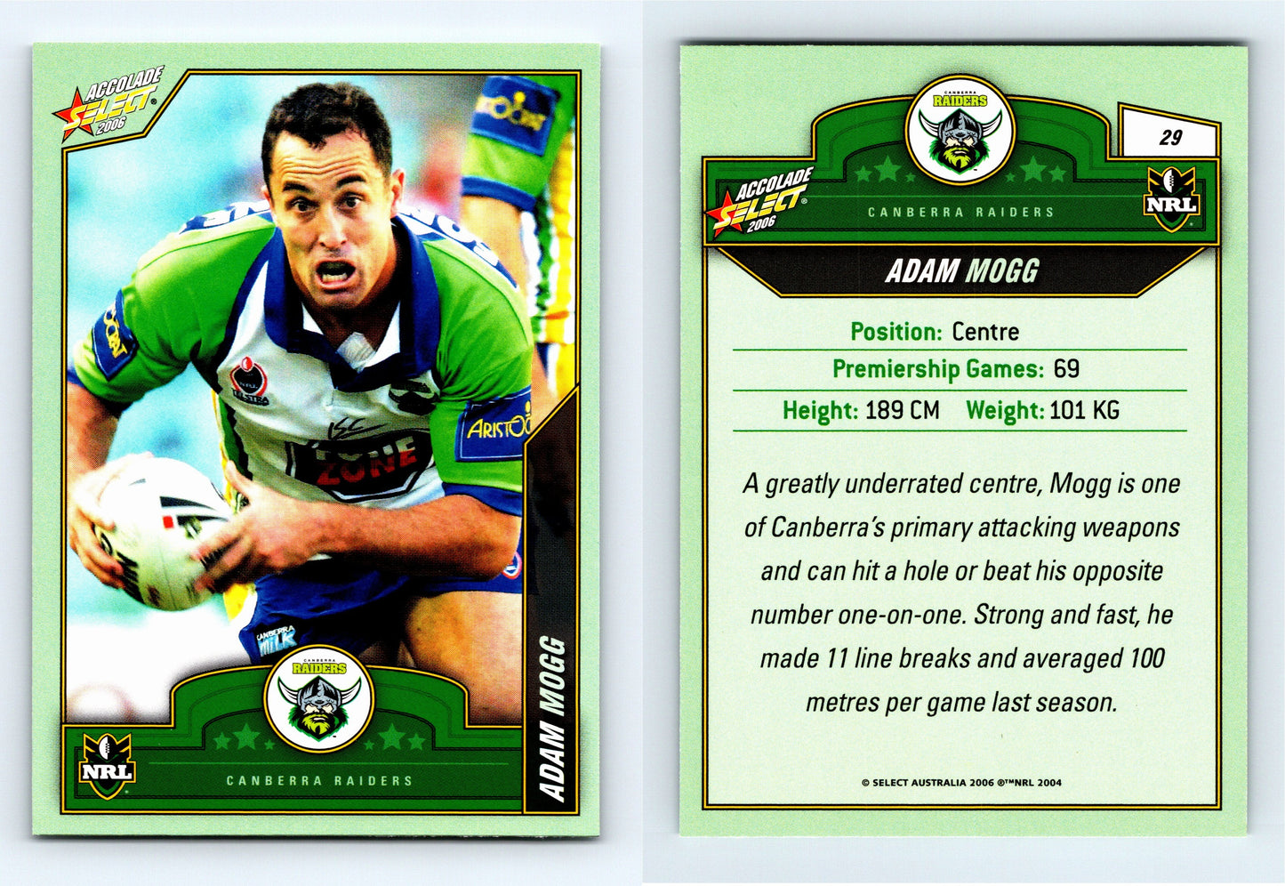 #29 ADAM MOGG 2006 Select NRL Accolade