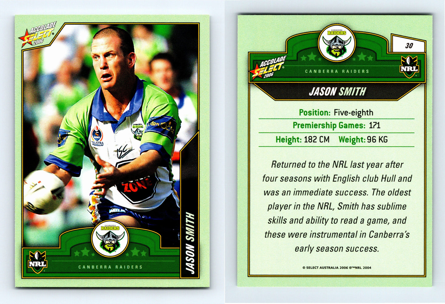 #30 JASON SMITH 2006 Select NRL Accolade