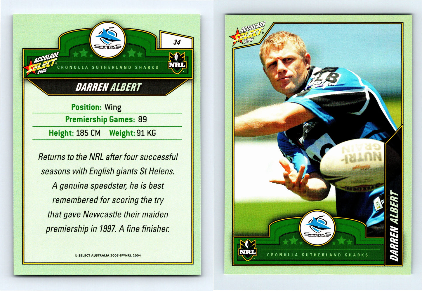 #34 DARREN ALBERT 2006 Select NRL Accolade