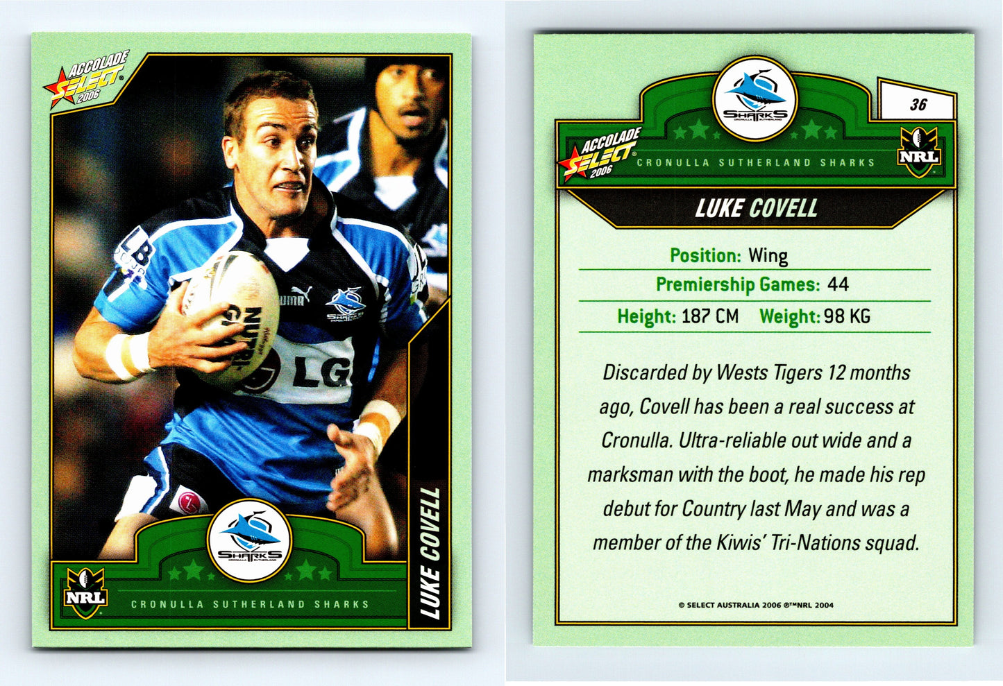 #36 LUKE COVELL 2006 Select NRL Accolade