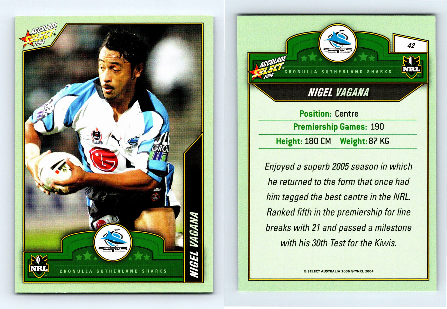 #42 NIGEL VAGANA 2006 Select NRL Accolade