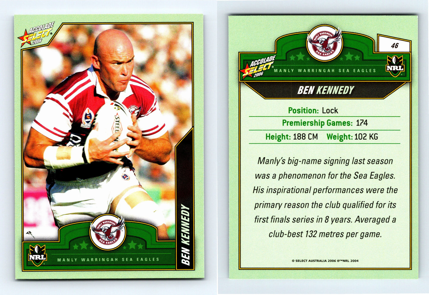 #46 BEN KENNEDY 2006 Select NRL Accolade