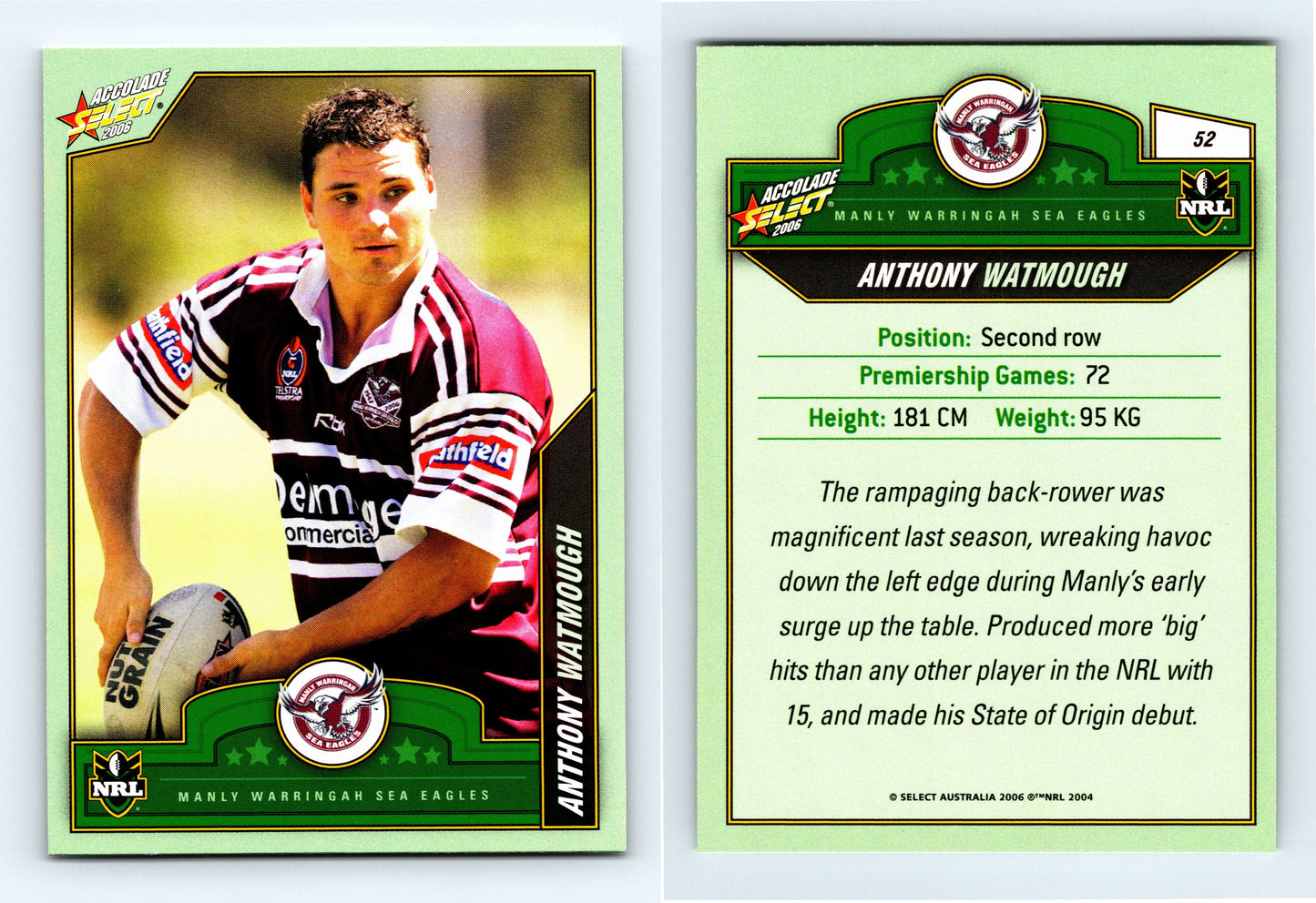 #52 ANTHONY WATMOUGH 2006 Select NRL Accolade