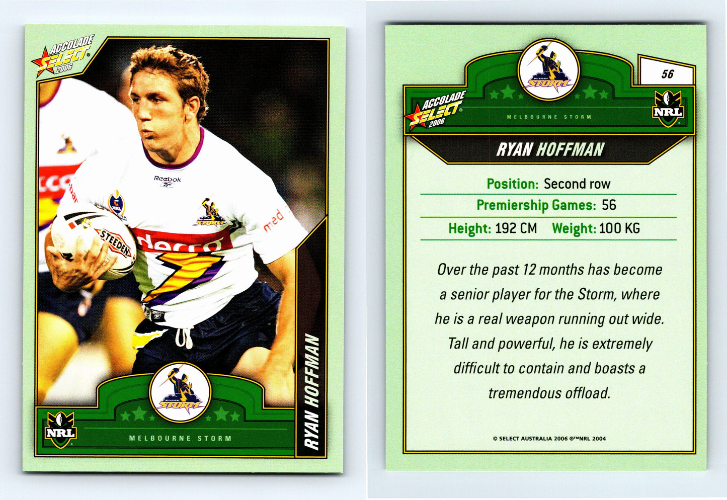 #56 RYAN HOFFMAN 2006 Select NRL Accolade