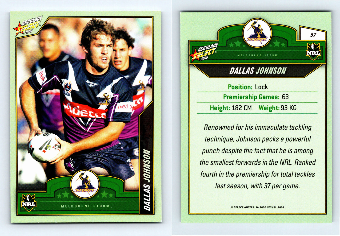 #57 DALLAS JOHNSON 2006 Select NRL Accolade