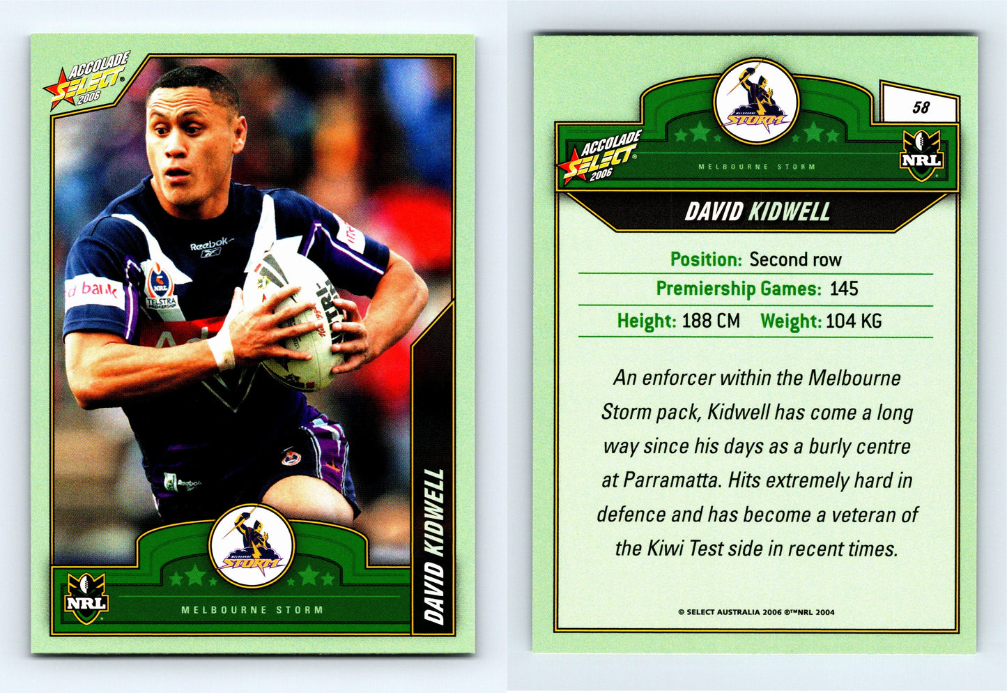 #58 DAVID KIDWELL 2006 Select NRL Accolade