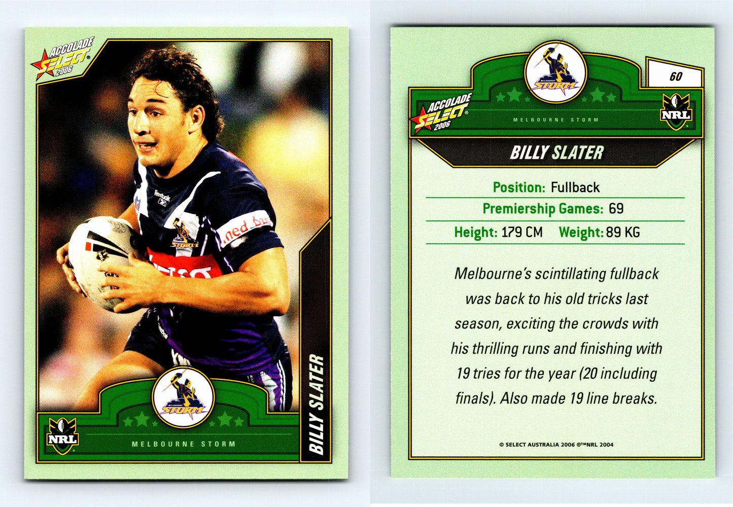 #60 BILLY SLATER 2006 Select NRL Accolade