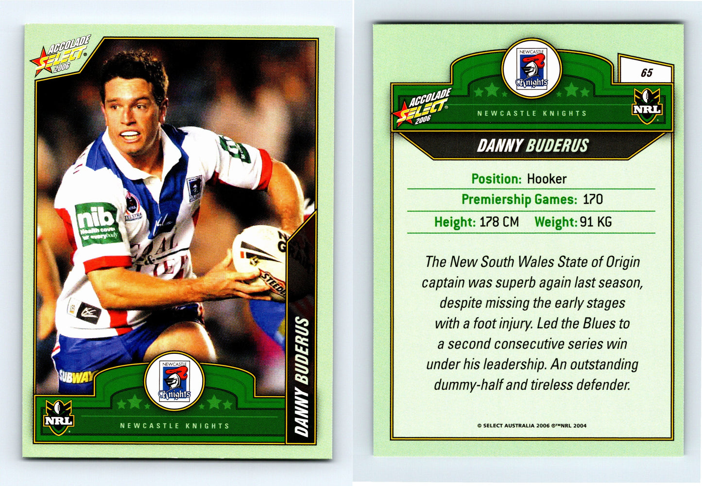 #65 DANNY BUDERUS 2006 Select NRL Accolade