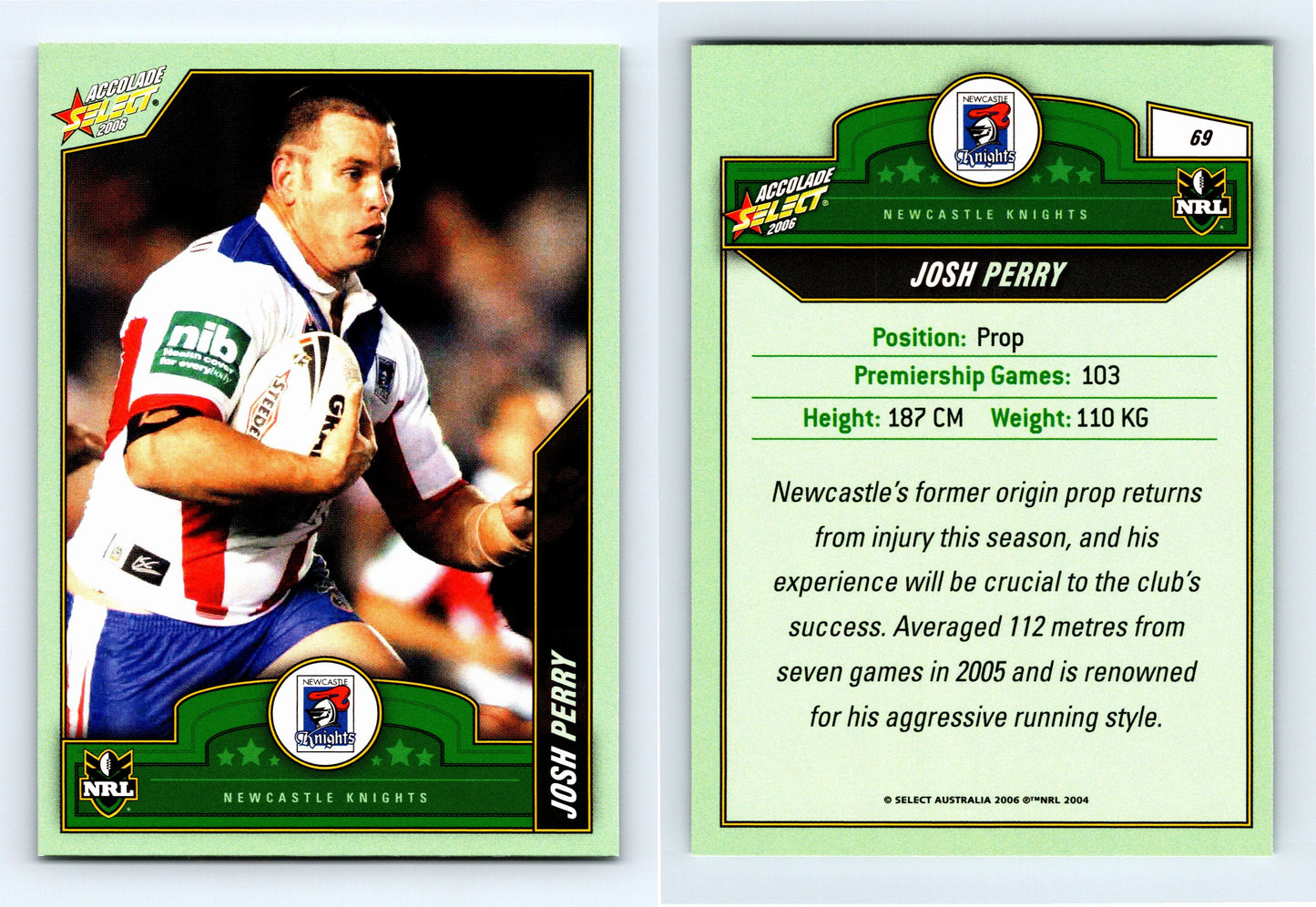 #69 JOSH PERRY 2006 Select NRL Accolade