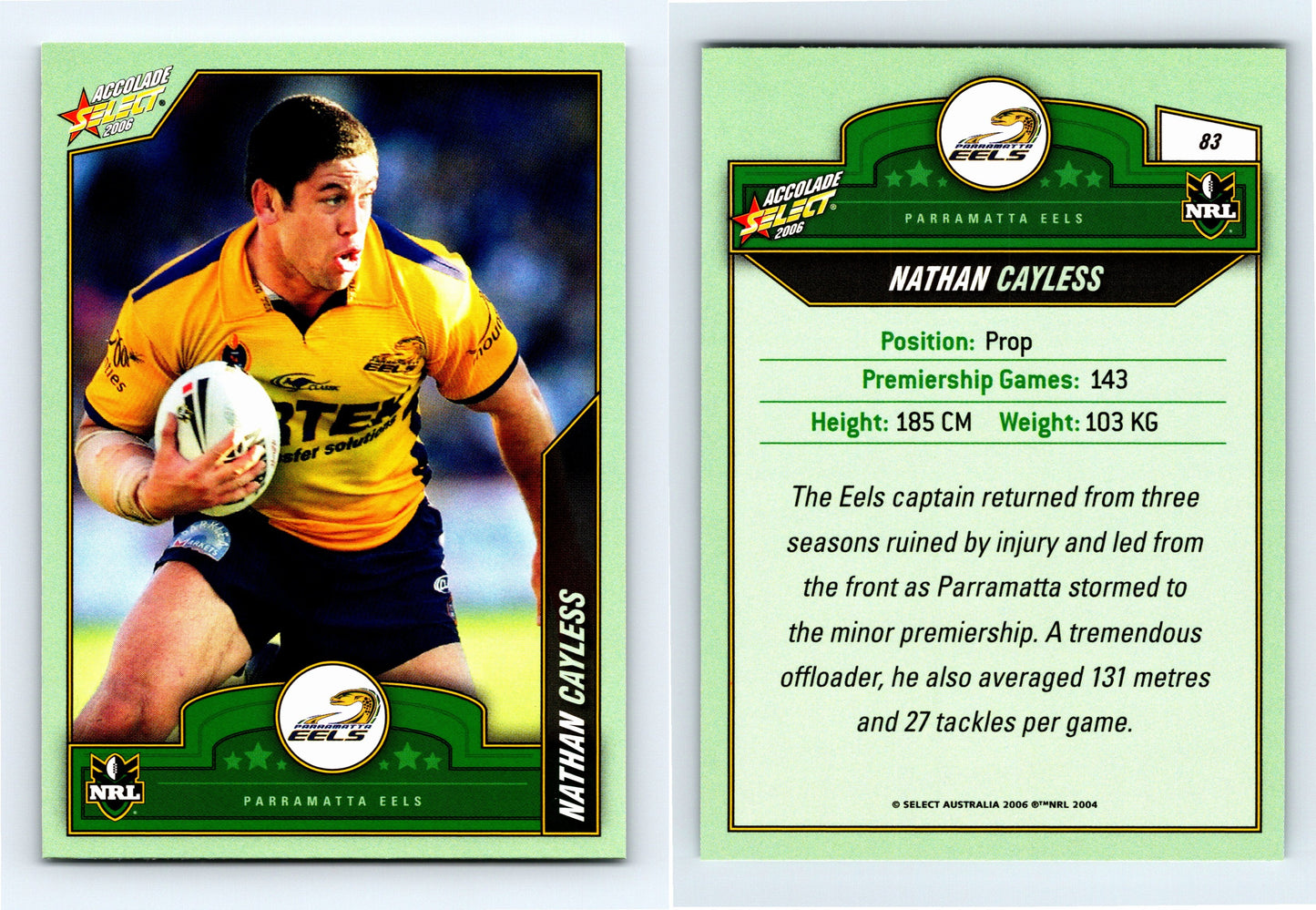 #83 NATHAN CAYLESS 2006 Select NRL Accolade