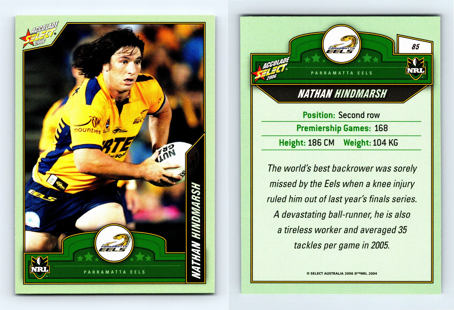 #85 NATHAN HINDMARSH 2006 Select NRL Accolade