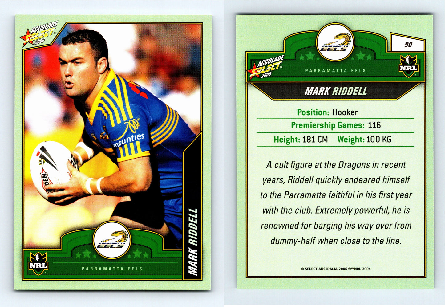 #90 MARK RIDDELL 2006 Select NRL Accolade