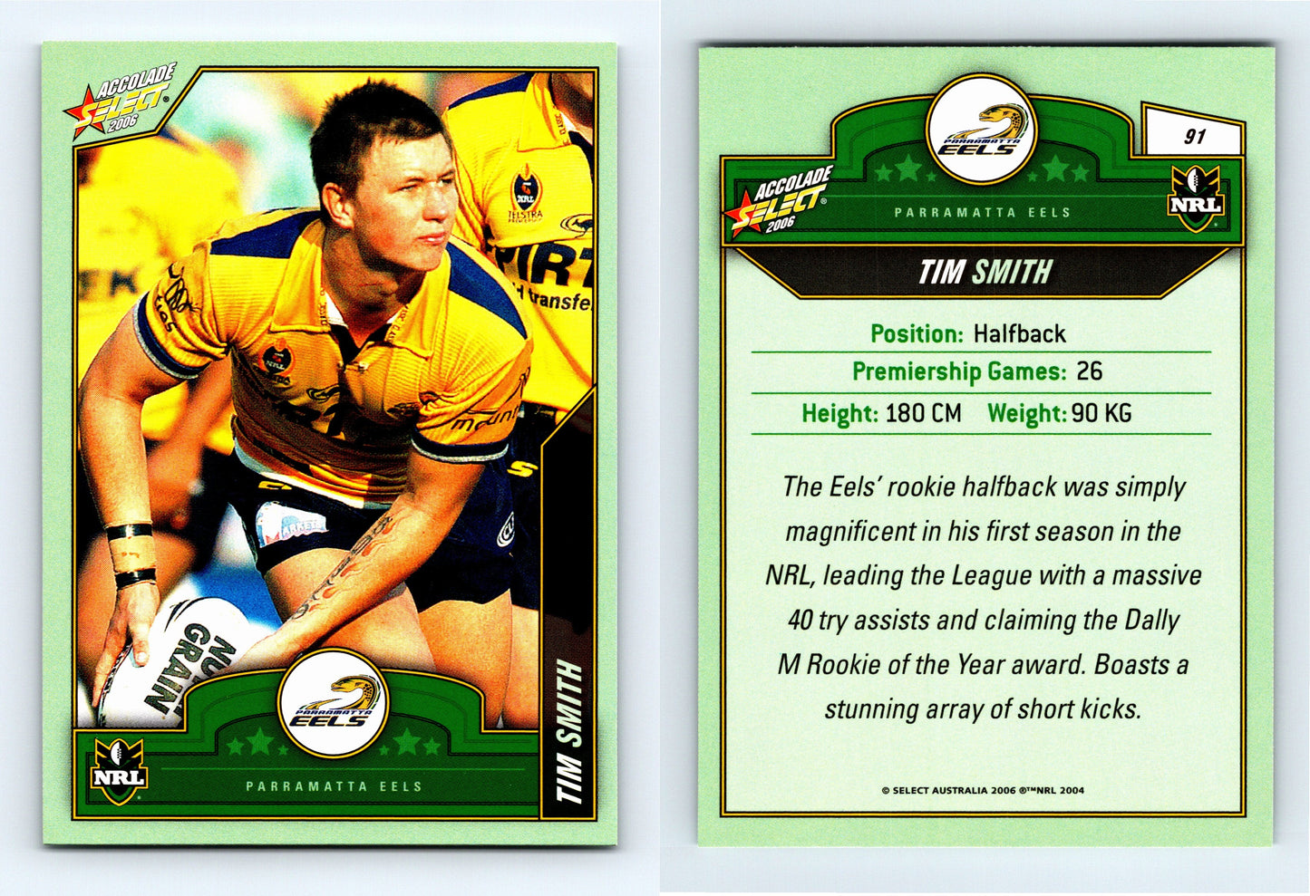 #91 TIM SMITH 2006 Select NRL Accolade