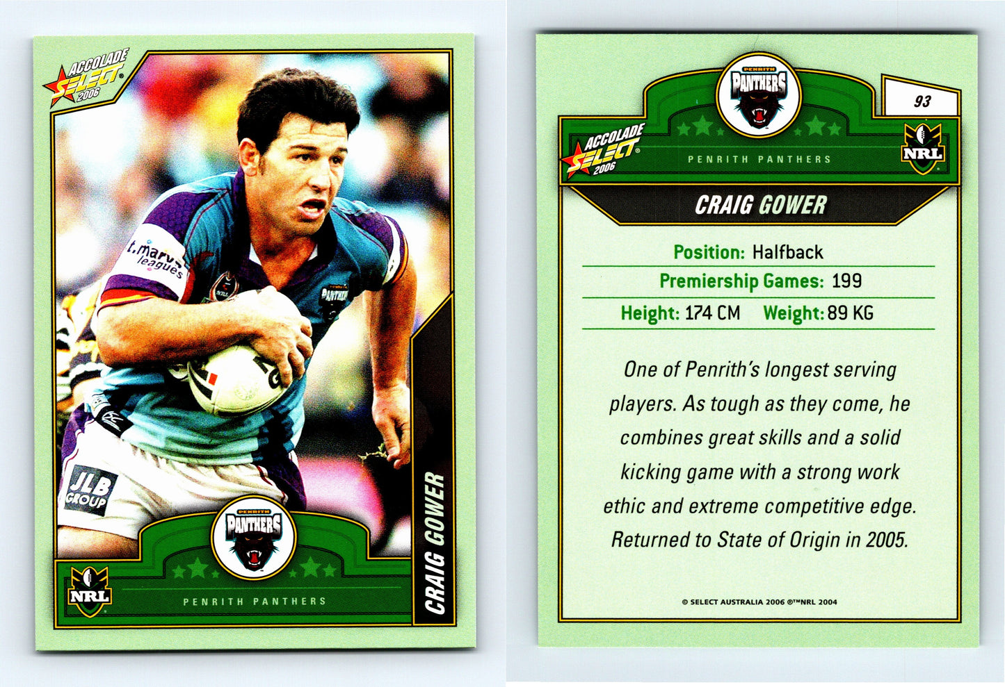 #93 CRAIG GOWER 2006 Select NRL Accolade