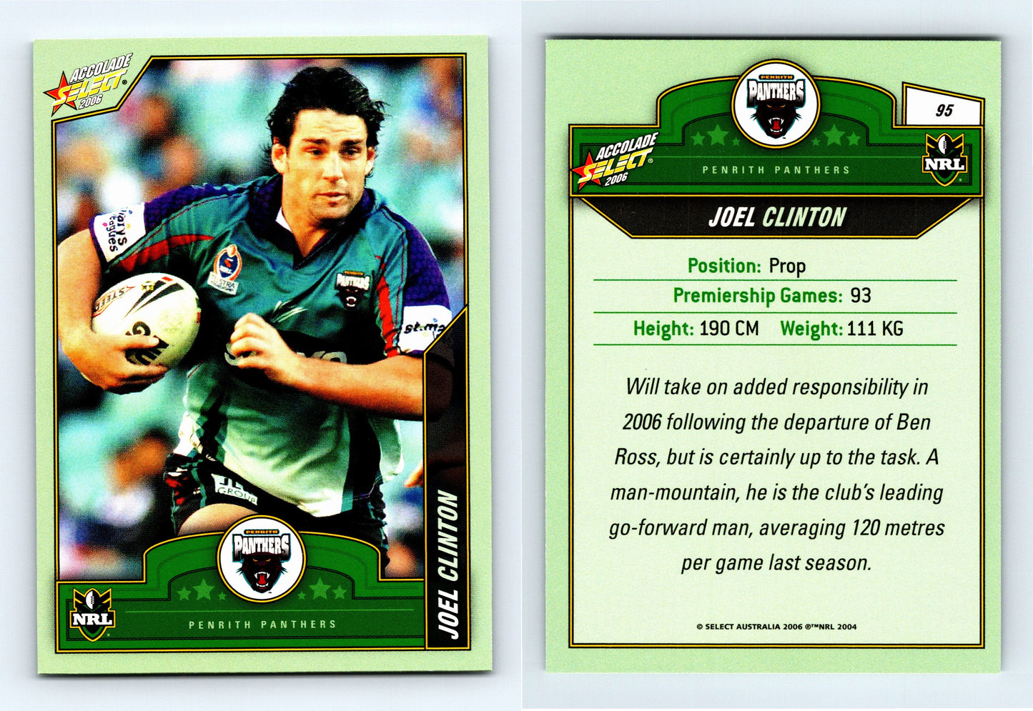 #95 JOEL CLINTON 2006 Select NRL Accolade