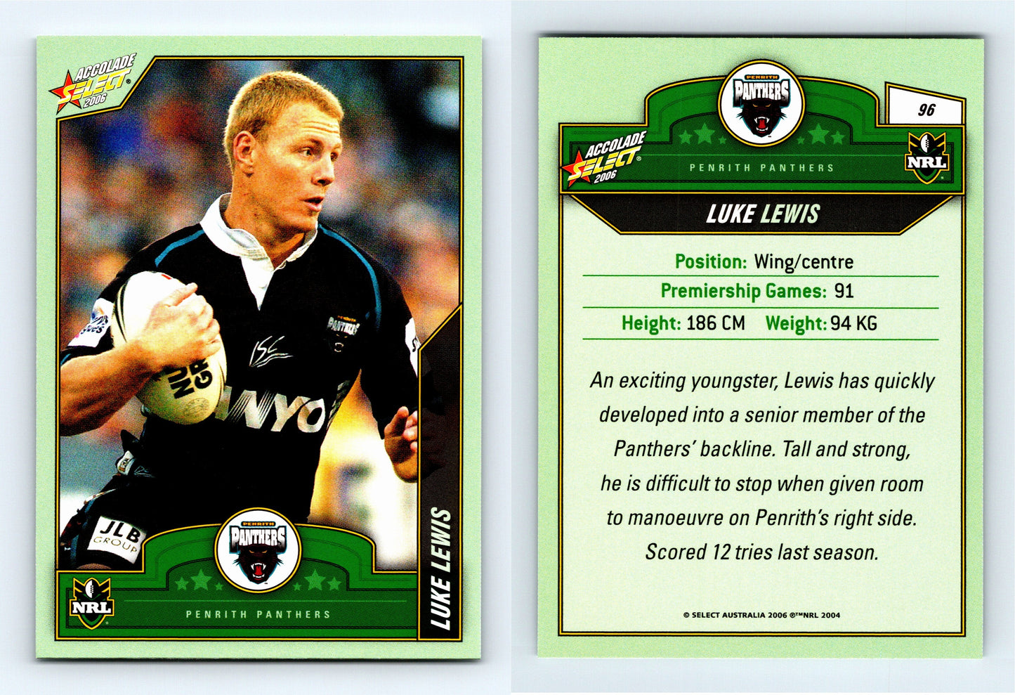 #96 LUKE LEWIS 2006 Select NRL Accolade