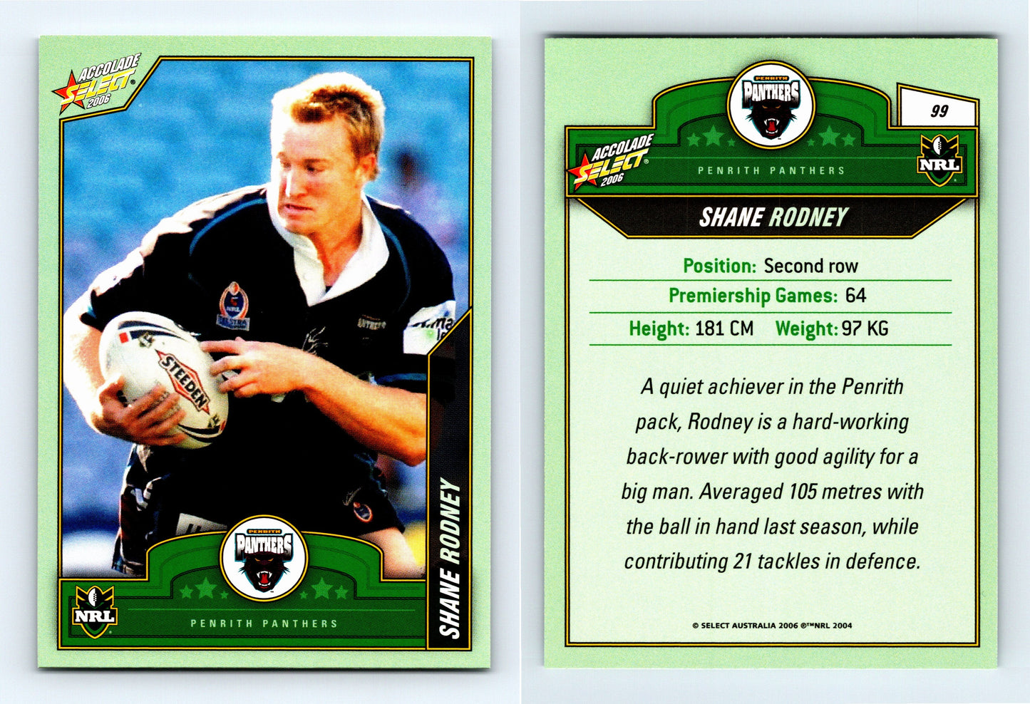 #99 SHANE RODNEY 2006 Select NRL Accolade