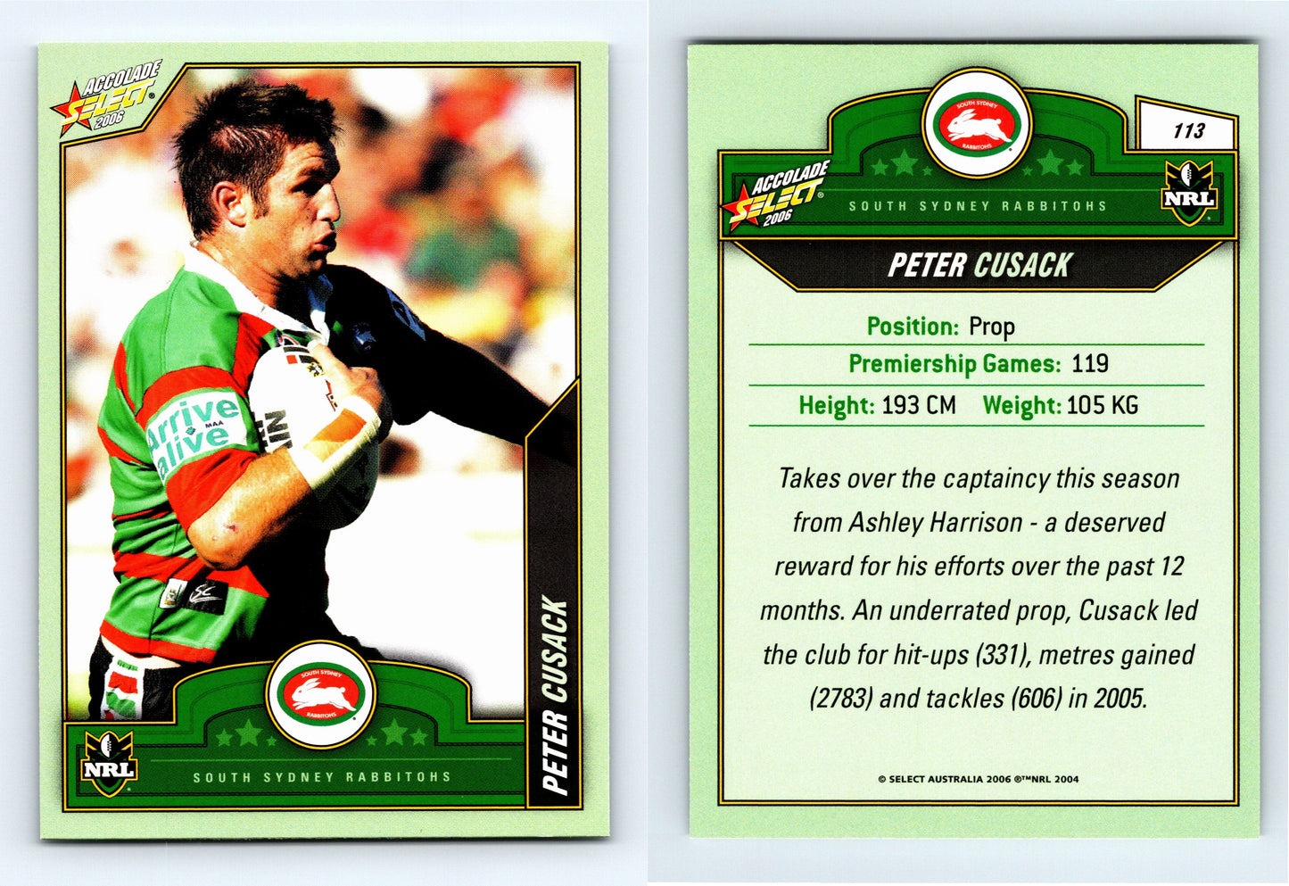 #113 PETER CUSACK 2006 Select NRL Accolade