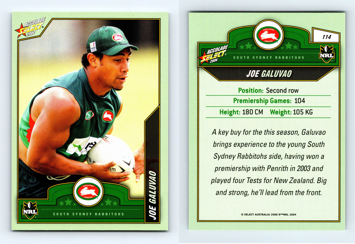 #114 JOEL GALUVAO 2006 Select NRL Accolade