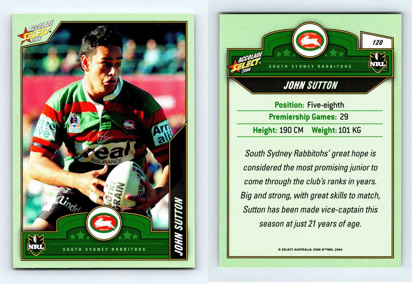 #120 JOHN SUTTON 2006 Select NRL Accolade