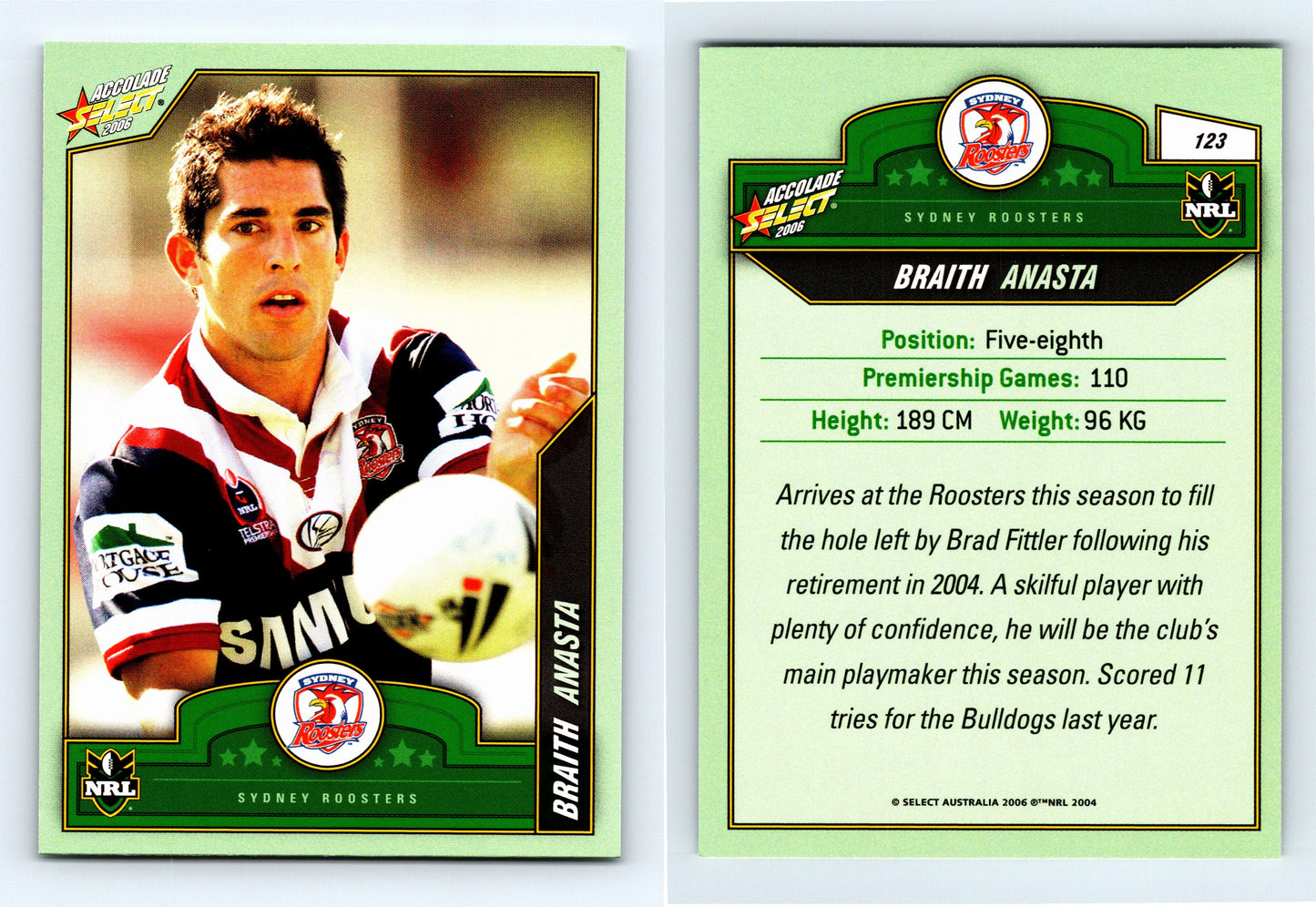 #123 BRAITH ANASTA 2006 Select NRL Accolade