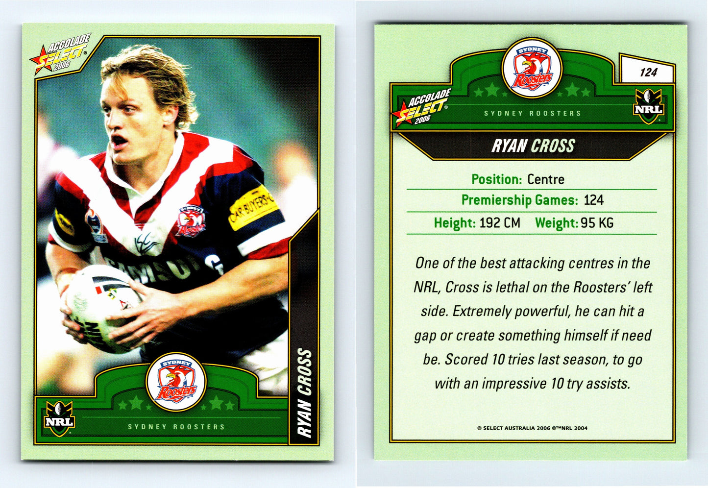 #124 RYAN CROSS 2006 Select NRL Accolade