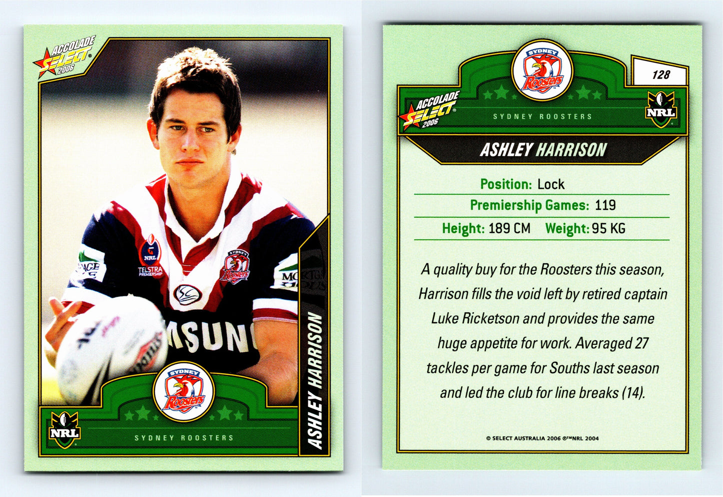 #128 ASHLEY HARRISON 2006 Select NRL Accolade