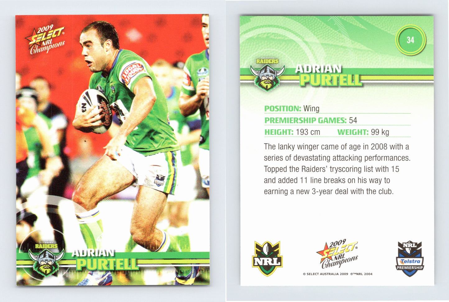 #34 ADRIAN PURTELL 2009 Select NRL Champions