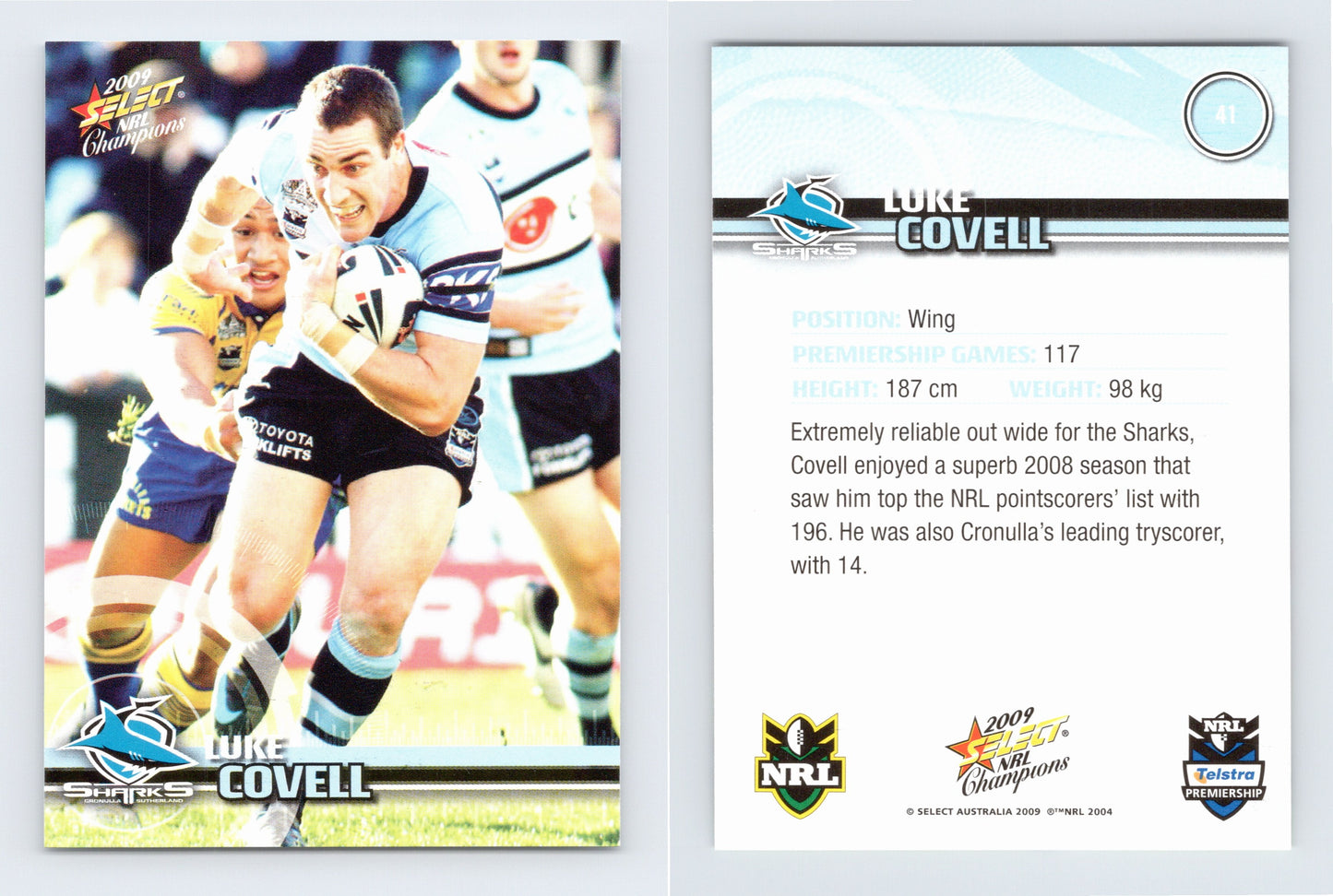 #41 LUKE COVELL 2009 Select NRL Champions