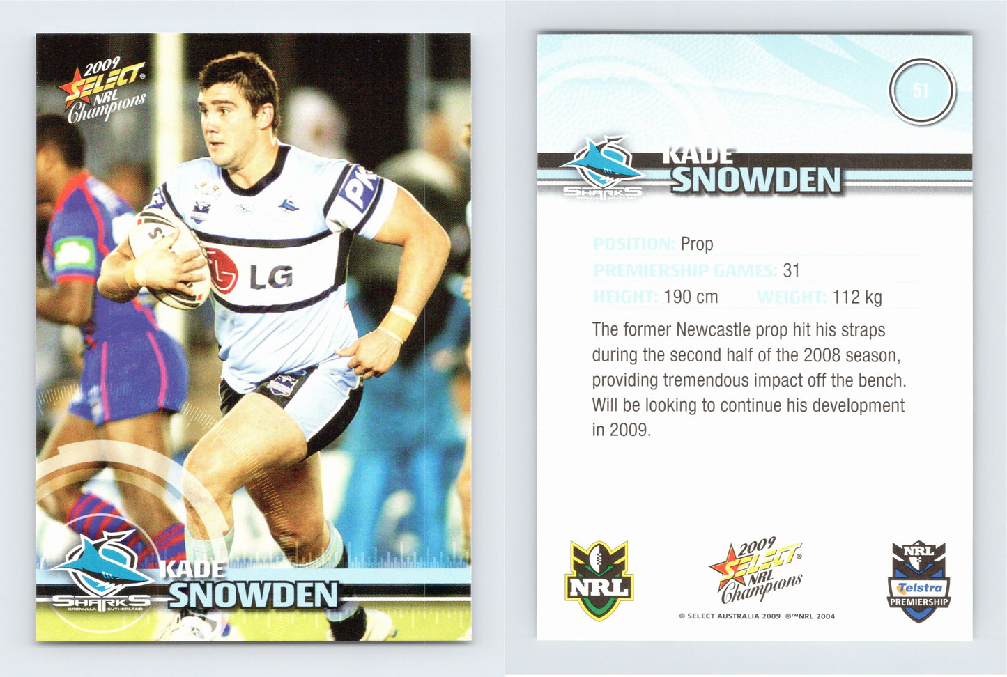 #51 KADE SNOWDEN 2009 Select NRL Champions