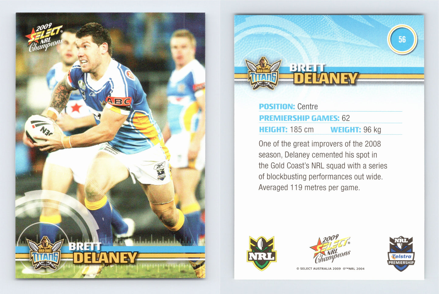 #56 BRETT DELANEY 2009 Select NRL Champions