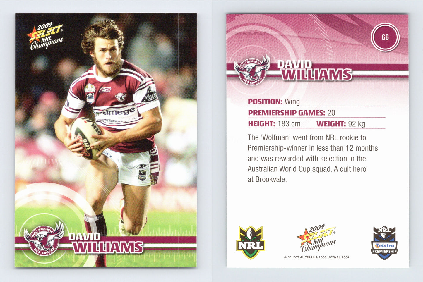 #66 DAVID WILLIAMS 2009 Select NRL Champions