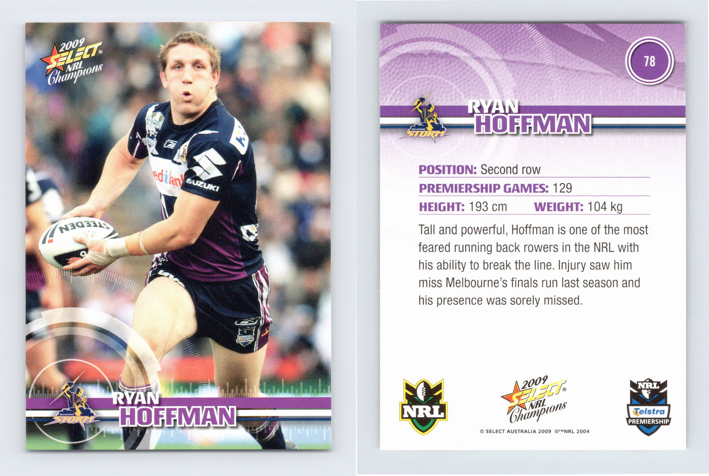 #78 RYAN HOFFMAN 2009 Select NRL Champions