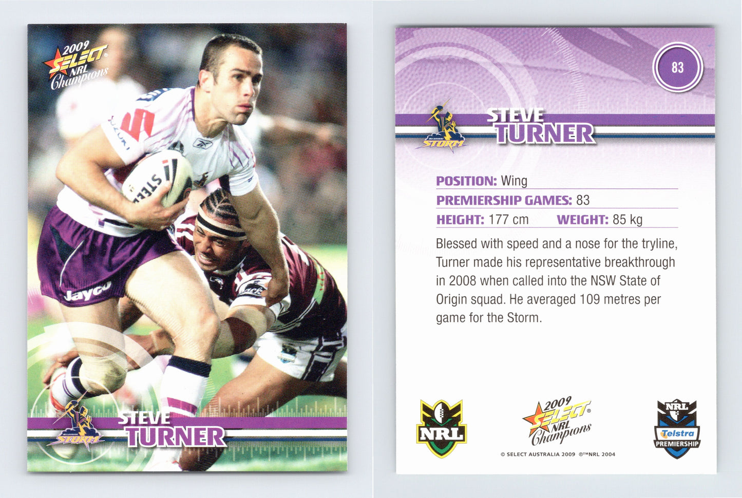 #83 STEVE TURNER 2009 Select NRL Champions