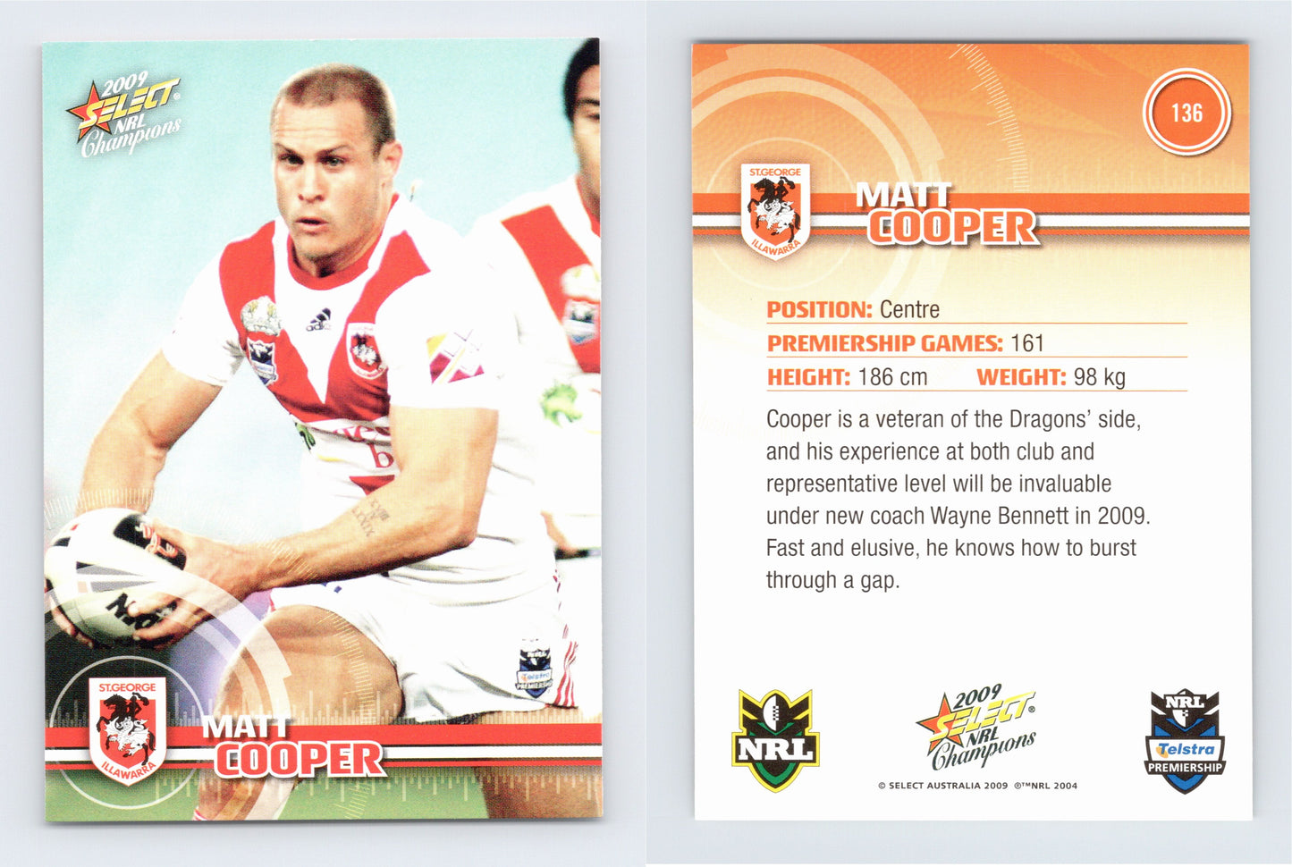 #136 MATT COOPER 2009 Select NRL Champions