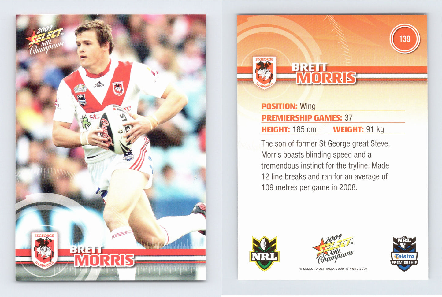 #139 BRETT MORRIS 2009 Select NRL Champions