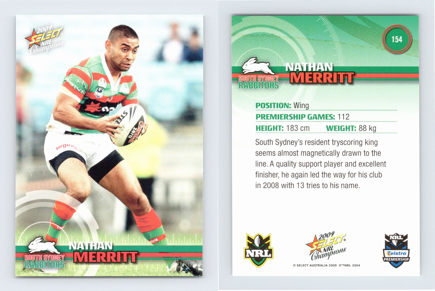 #154 NATHAN MERRITT 2009 Select NRL Champions