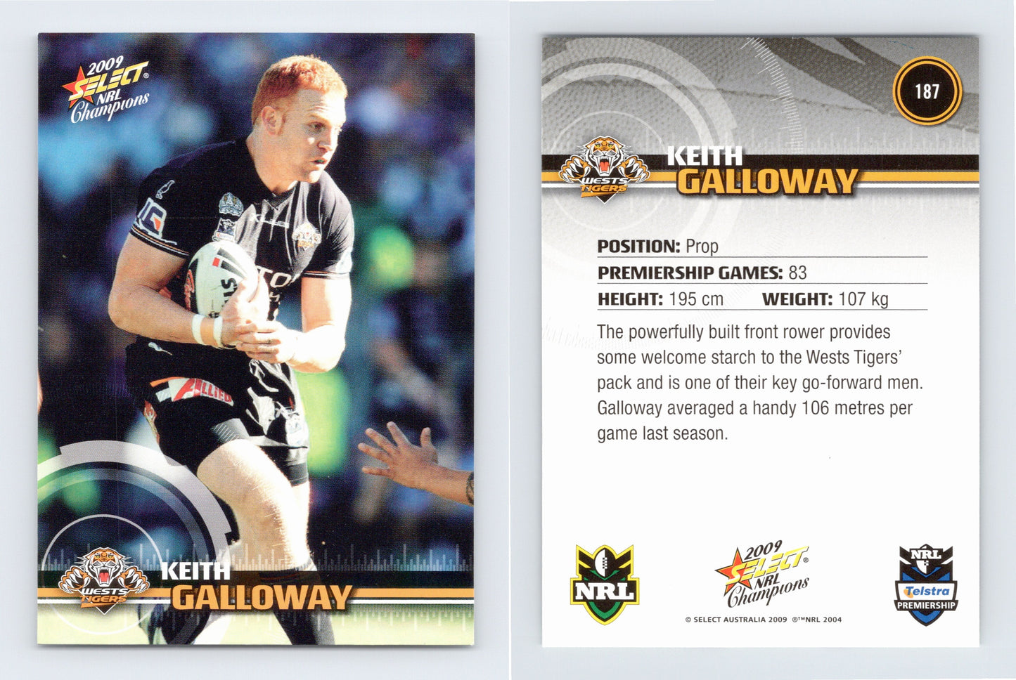 #187 KEITH GALLOWAY 2009 Select NRL Champions