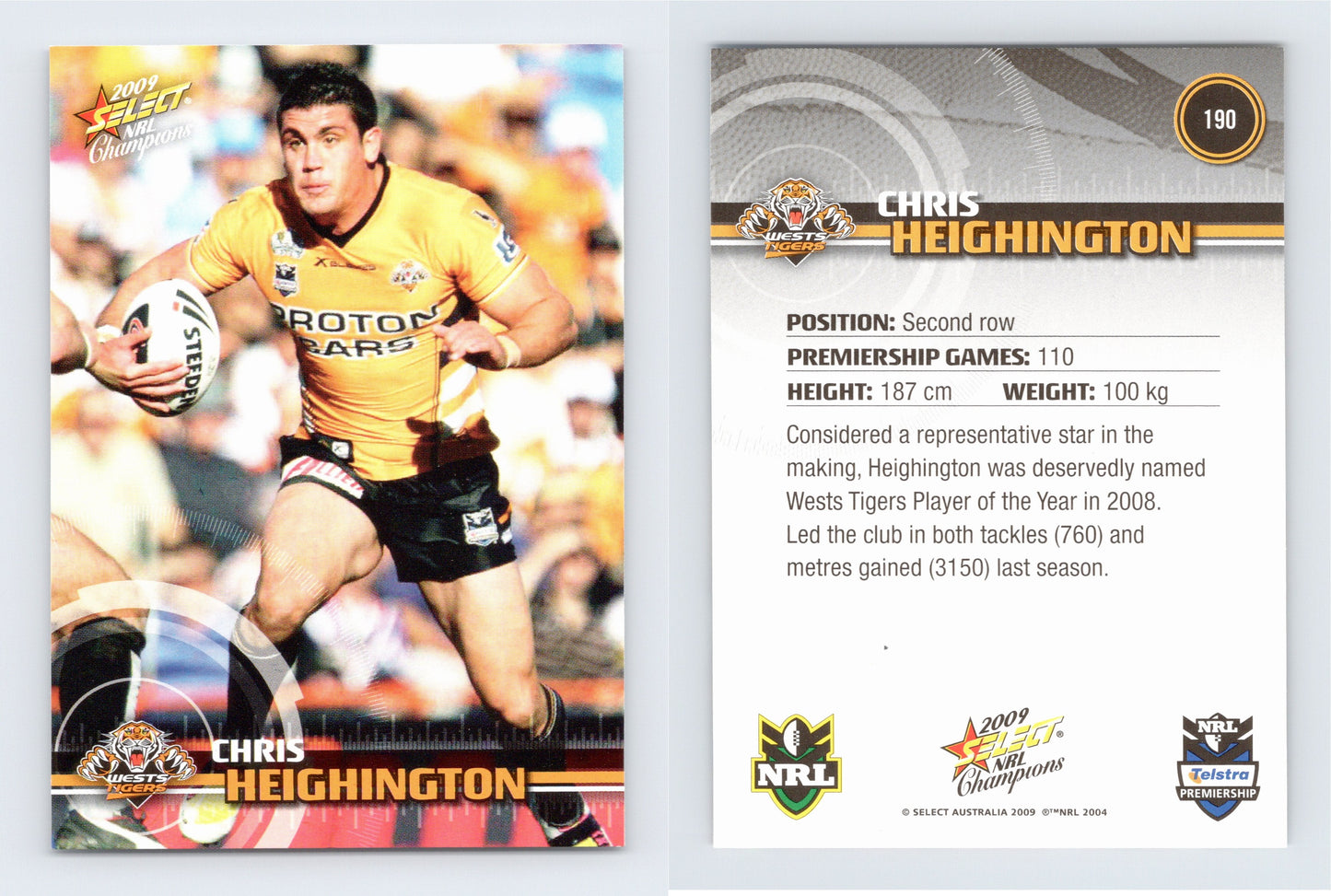 #190 CHRIS HEIGHINGTON 2009 Select NRL Champions