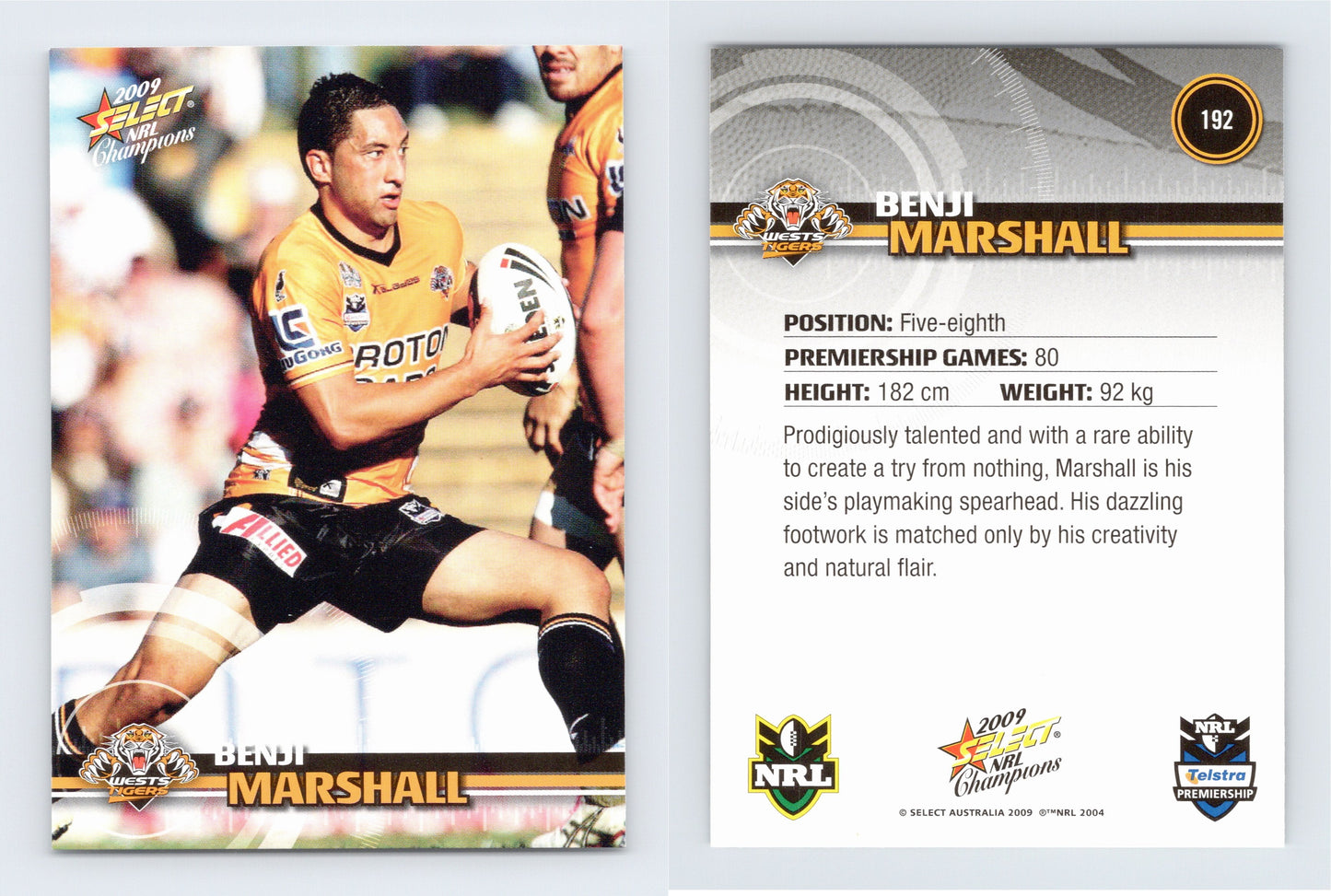 #192 BENJI MARSHALL 2009 Select NRL Champions