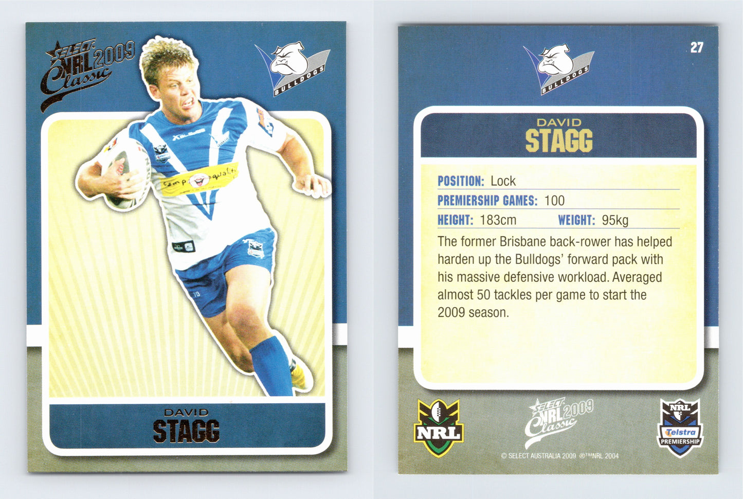 #27 DAVID STAGG 2009 Select NRL Classic