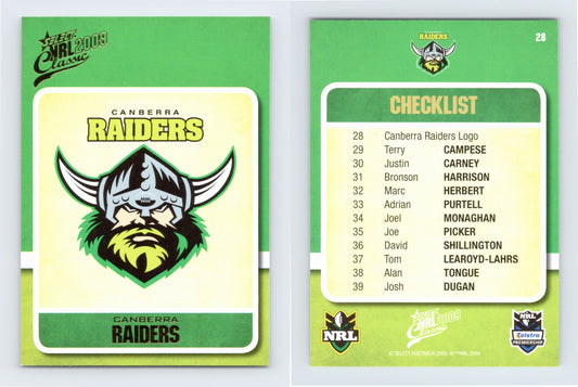 #28 CANBERRA RAIDERS LOGO 2009 Select NRL Classic