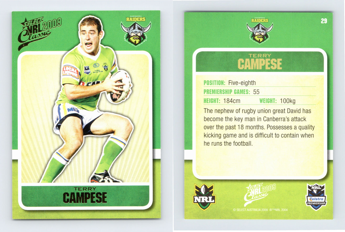 #29 TERRY CAMPESE 2009 Select NRL Classic